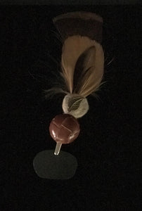 Handmade Feather Hat Clip with Vintage Leather Buttons