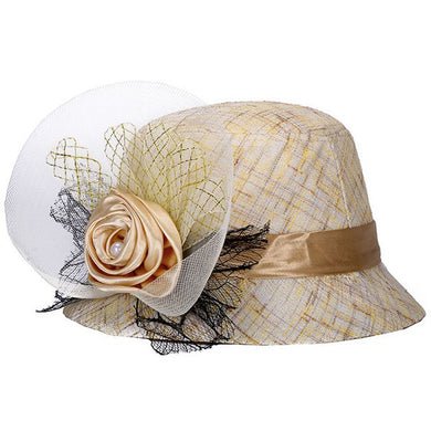 Satin Flower Embellished Linen Bucket Hat
