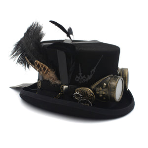 Steampunk Top Hat with Feather's & Goggles