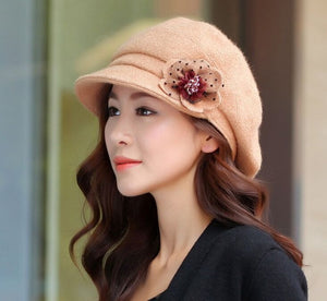 High Quality Wool Beret with Flower