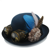Steampunk Bowler Hat with Flower, Gear & Goggles