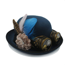 Steampunk Bowler Hat with Flower, Gear & Goggles