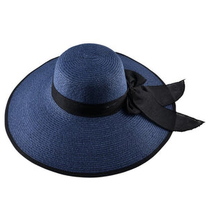 Ladies Large Brim Beach Hat with Black Trim