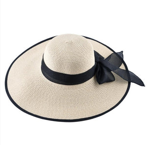 Ladies Large Brim Beach Hat with Black Trim