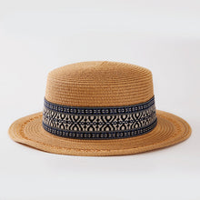 Flat Top Summer Straw Hat with Decorative Band