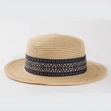 Flat Top Summer Straw Hat with Decorative Band