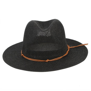 Straw Sun Hat with Leather Ribbon Hatband